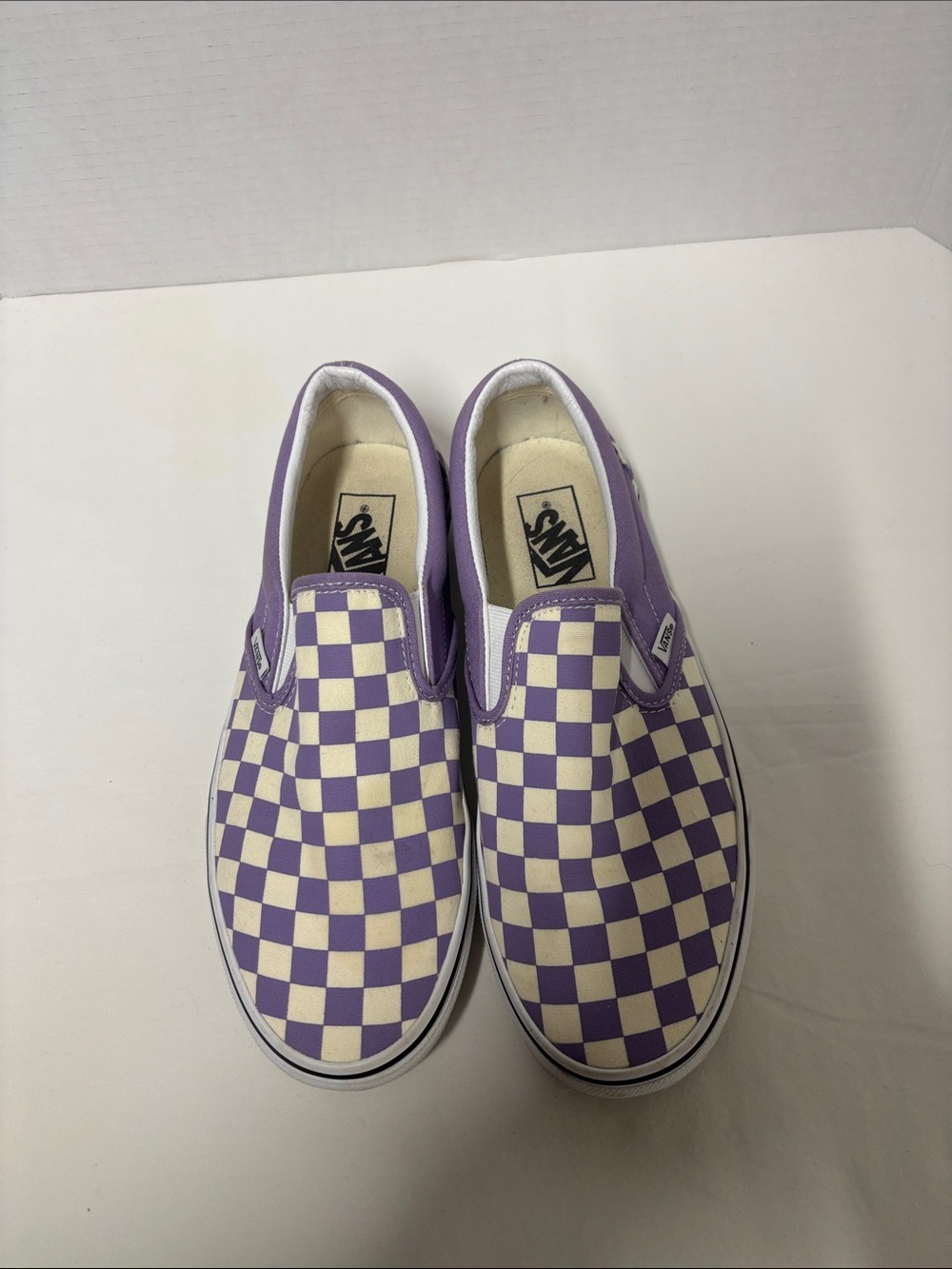 Vans Purple & White Checkerboard Slip-On Sneakers